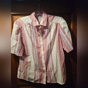 Vintage Striped Pink and White Button-Up Shirt
